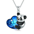 New Design 925 Sterling Silver Enamel Cute Panda Hug Heart Crystal Pendant Necklace