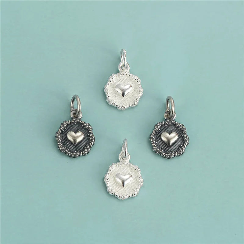 Tiny 925 Sterling Sliver Jewelry Round Peach Heart Charm Pendant for DIY Jewelry Making Supplies
