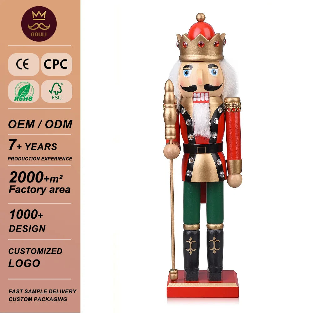 Red 14-Inch Wooden Nutcracker King Figure with Scepter Christmas Ornament & Toy Boxed Made in Zhejiang