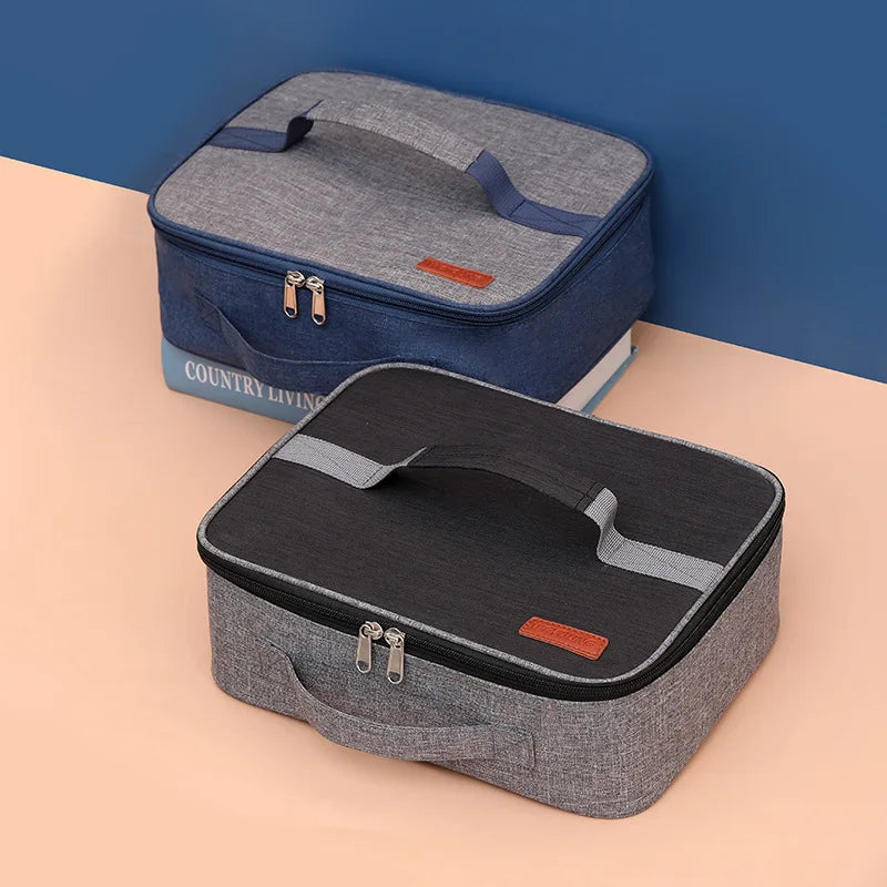 New Double Handles Color Matching Lunch Bag Fashion Square Oxford Cloth Aluminum Foil Insulation Cooler Bags Student Lunch Bag