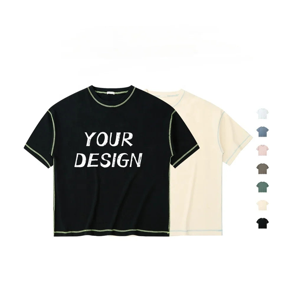 Customized Crew Neck Solid Knitted High Quality Blank Men's Oversized Casual T-shirt Contrast Stitching Customized Printing