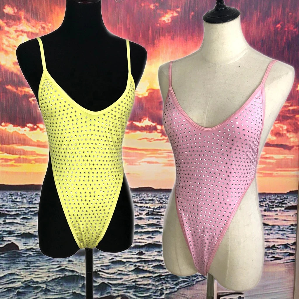 B012 Girls Crystals Swimwear Clothing Bling Beachwear Fashion Club Wear Exotic Outfit With Rhinestones