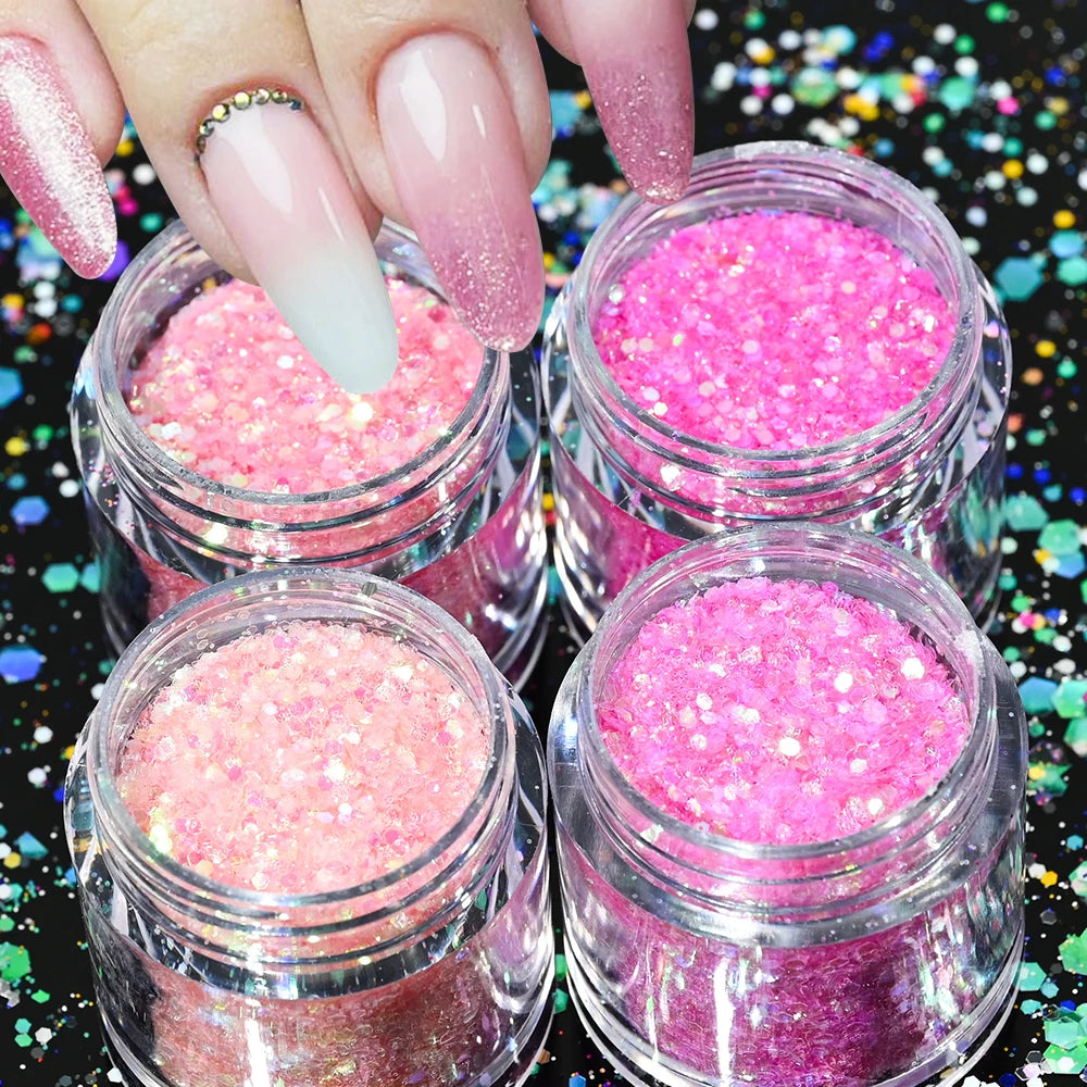 4/5Pcs/Set Iridescent Mixed Hexagon Chunky Nail Glitter Sequins Ultra-fine Holo Flakes Nail Art Powder Gel Polish Paillette