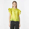 Beautiful Blous Women Lady Elegant Women Yellow Chiffon Blouse Chiffon Blouse Top Short Sleeve