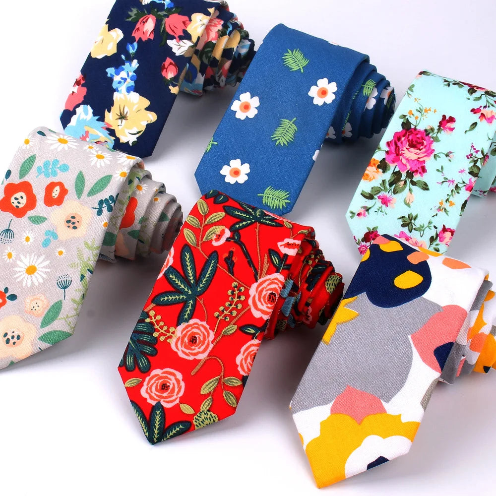 Floral Ties for Men Printed Cotton Tie Mens 6cm Slim Neck Tie Skinny Necktie for Wedding Party
