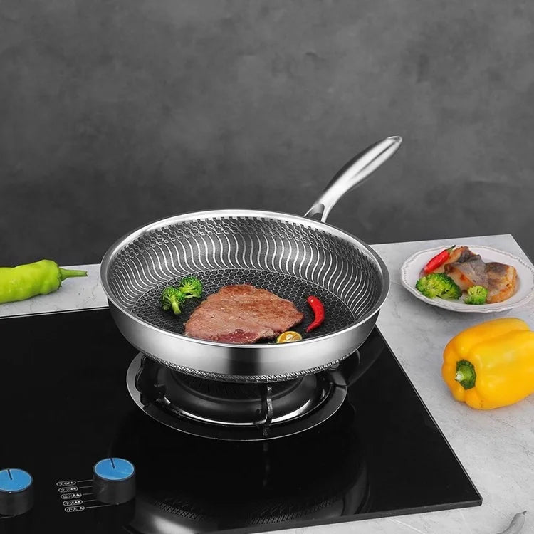 Tianxing Customize Cooking Hybrid Fry Pan Stainless Steel Kitchen Honeycomb Nonstick Cookware Wok Frying Pan 3 in 1 With Handle
