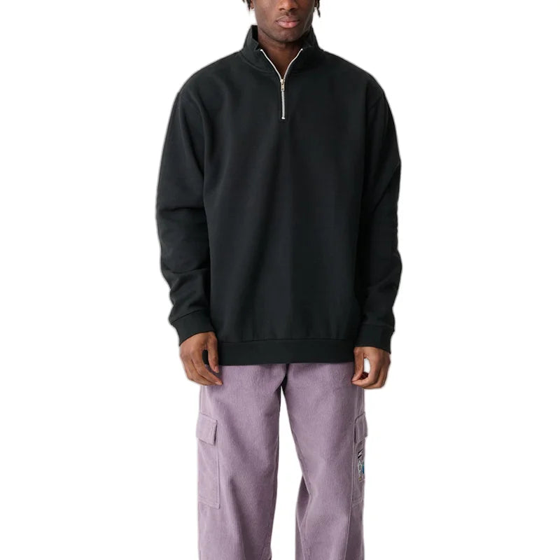 TOPSHOW Custom Embroidered Logo Boxy Fit 1/4 Zip Pullover Sweatshirt French Terry Black Blank Quarter Zip Sweatshirt Men