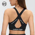 Women's High Support Crisscross Straps Spandex/Nylon Yoga Bra Front Custom Logo Four-Way Stretch V-neck for Running Gym Training