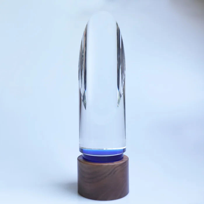 Slanted Cylinder Crystal Trophy with Wooden Base  MH-NJ0128