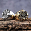 Vintage Stainless Steel Scandinavia Viking Compass Crystal Zircons Ring Retro Punk Biker Pirate Compass Polaris Star Ring Man