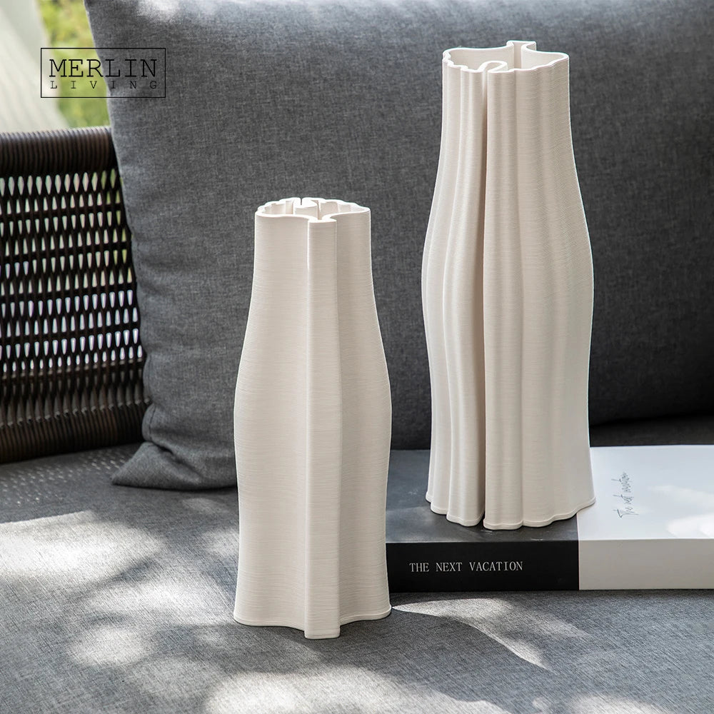 Merlin Living 3D Printing Vase Modern Home Decor Vase Linear High Floor Flower Vase for Chaozhou Ceramic Factory OEMODM Custom