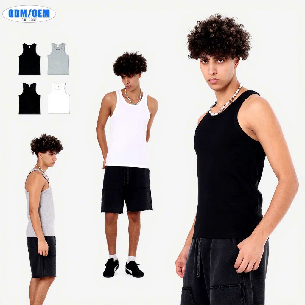Wholesale Men Summer Vest Loose Acid WashVintage Sleeveless Polyester / Cotton Custom Logo MenSinglet Tank Tops