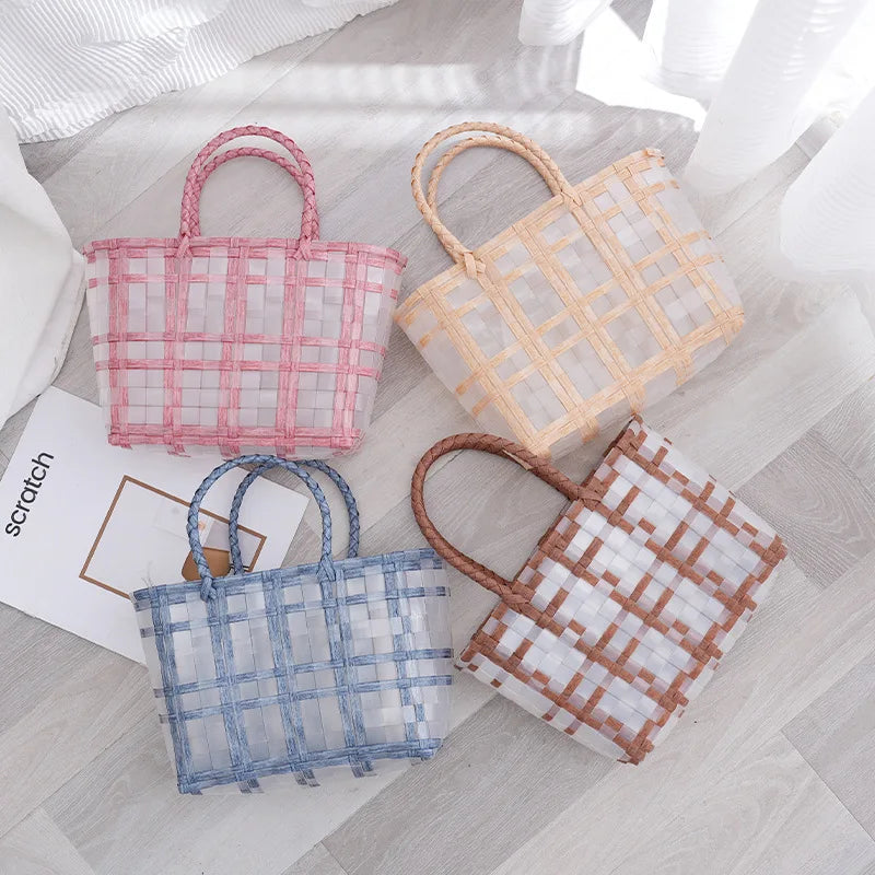 2026 Summer Storage Baskets Waterproof Woven Beach Bags for Organizing Plastic Organizer