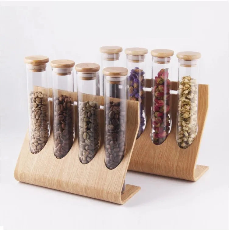 Wholesale Multi Function Glass Canister Tea Coffee Bean Tube Storage Jar Bamboo Lid
