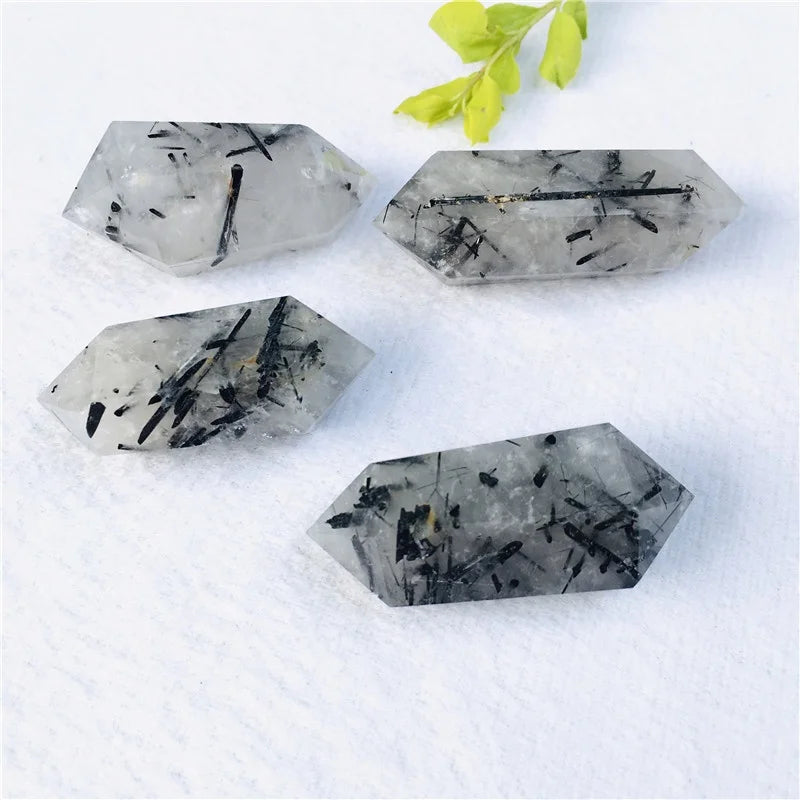 Wholesale Reiki Gemstone Wands Black Tourmaline Quartz Doubled Point Wand  for Decoration