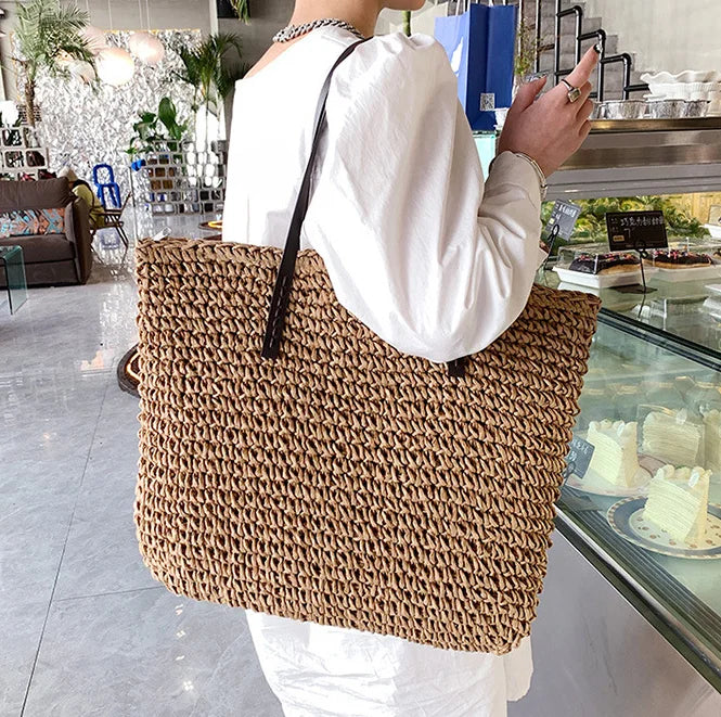 Fashion Boho Style Handmade Grass Rope Chic for Girls Summer Beach Bag Macrame Hand Bag