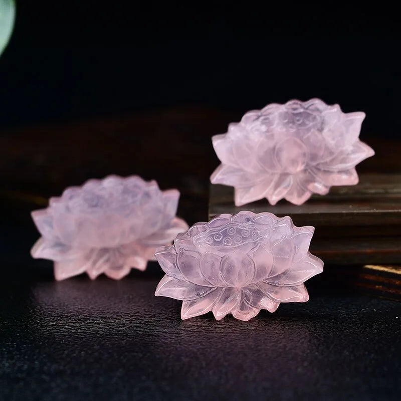 Natural pink Crystal Lotus Jewelry Fashionable Home Decoration and Gift Stone Carvings