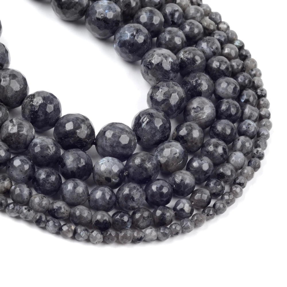 Wholesale Natural Stone Faceted Black Labradorite 4/6/8/10/12mm Loose Round Beads for Jewelry Making