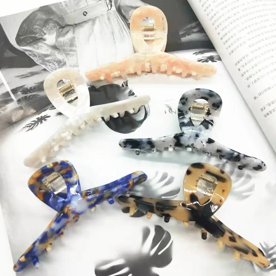 New Trendy  Marble Pattern Big Hair Claw Clips Colored Acetate Hair Accessories for Women Girls Wholesale