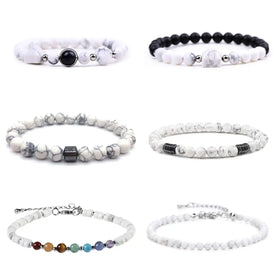 Newest Natural Howlite Beads Bracelet Various Size Howlite Beads With Different Gemstone Beads Charm Bracelet for Men and Women