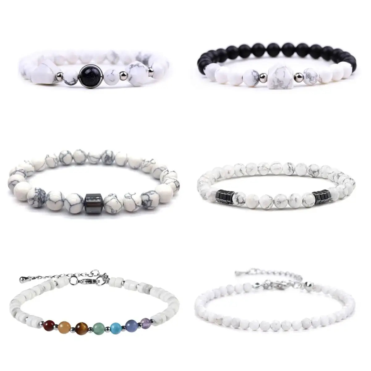 Newest Natural Howlite Beads Bracelet Various Size Howlite Beads With Different Gemstone Beads Charm Bracelet for Men and Women
