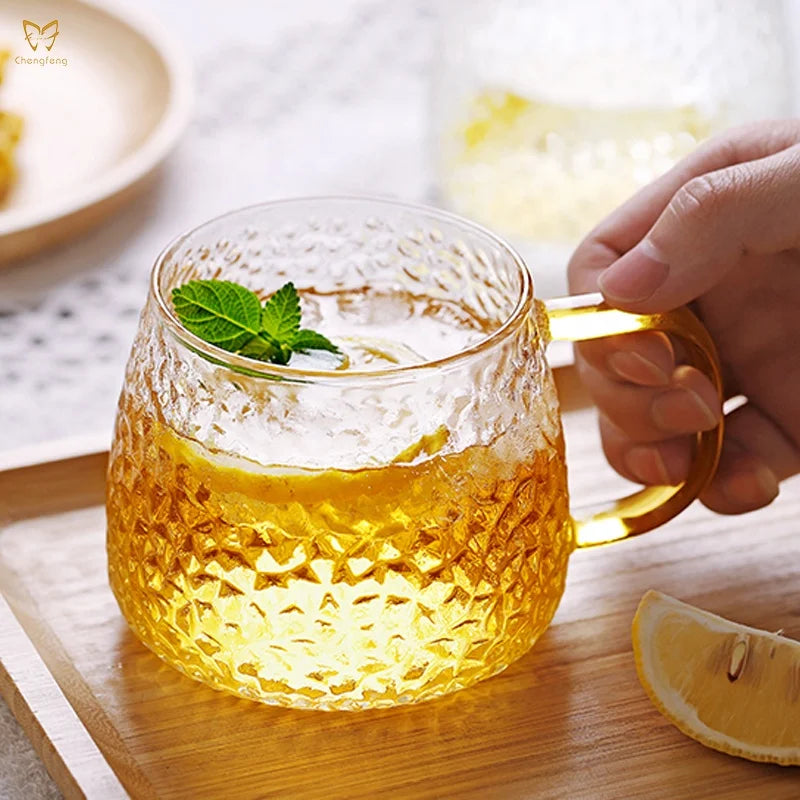 Lead Free Handmade Clear Glass Coffee Mug with Handle 420ml