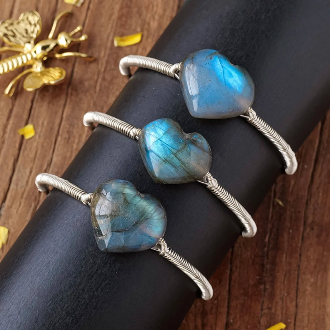 New Arrivals Gemstone Jewelry Bracelet Labradorite Heart Crystal Bangle for Fengshui