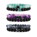 Men's Fashion 8mm Natural lava Weathered Stone Beads Beaded Elastic Cord Stretchy Couple Long Distance Touch Bracelet Set