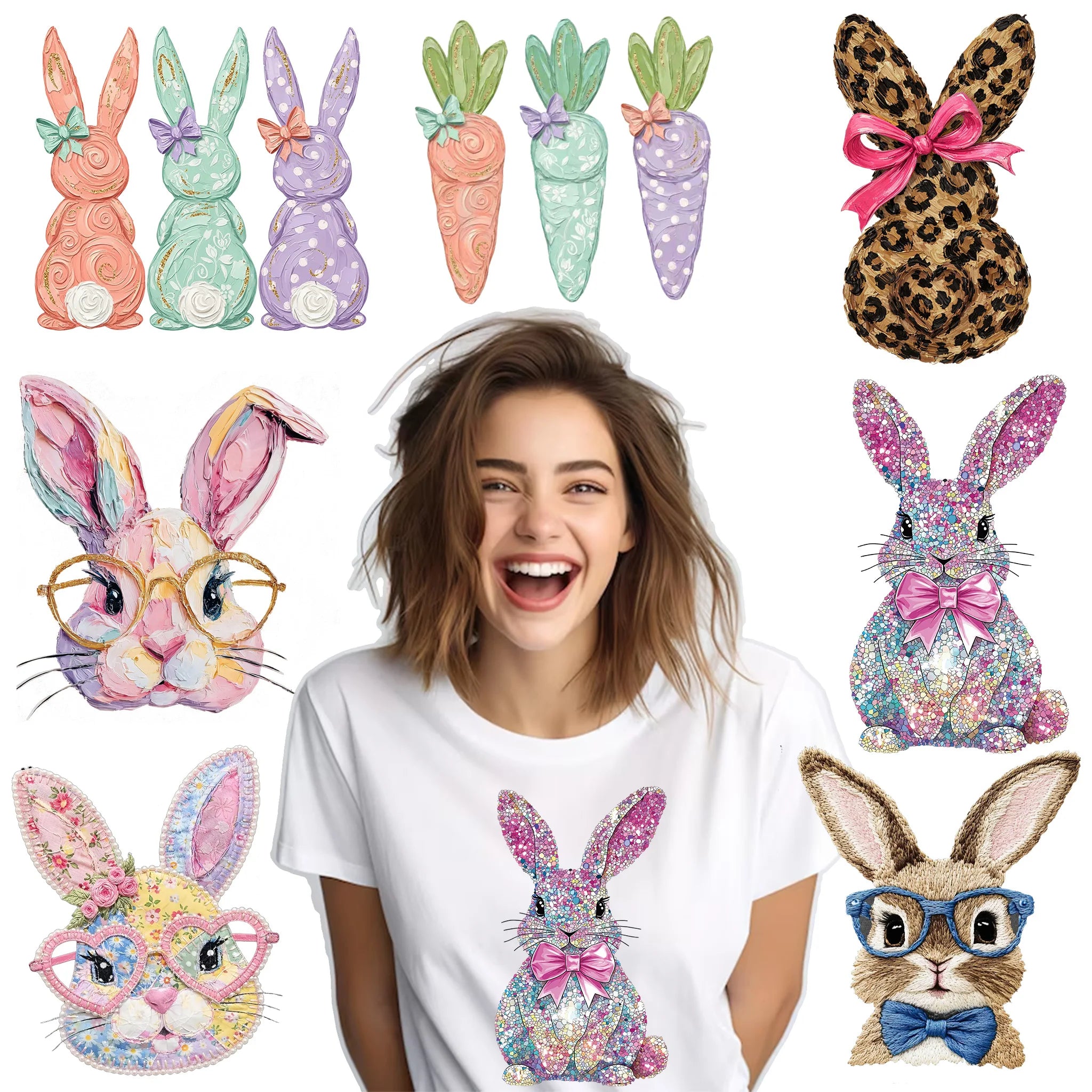 Easter Bunny Custom Faux Yarn Crochet Design Dtf Heat Transfer Printing Ready to Press Transfers Hot Peel for Hoodies t Shirts
