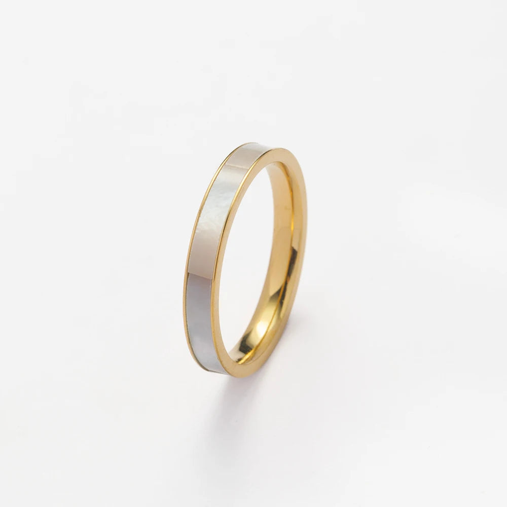 Waterproof Rings Jewelry Minimalist Elegant 18K Gold Plated Stainless Steel White Shell  Ring for Women Gift YF2249