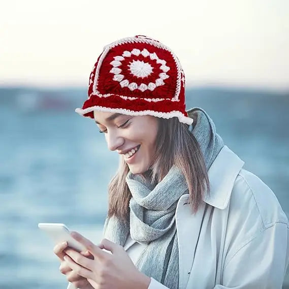 Custom Color Soft Crochet Beanie Cap Thick Knitted Summer Floral Outdoor Bucket Hat for Fishing Casual Party Travel