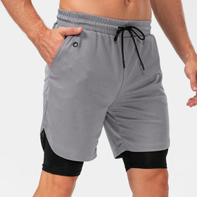 Wholesale Solid 2 In1 Running Shorts Men Double-deck Quick Dry Gym Training Sport Short Pants Yoga Leggings