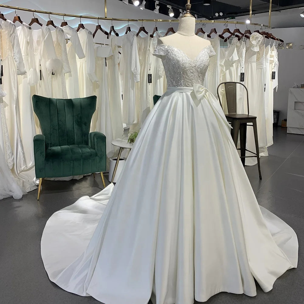 Jancember LSSG072 Simple Off Shoulder Sweetheart Bow Wedding Dresses