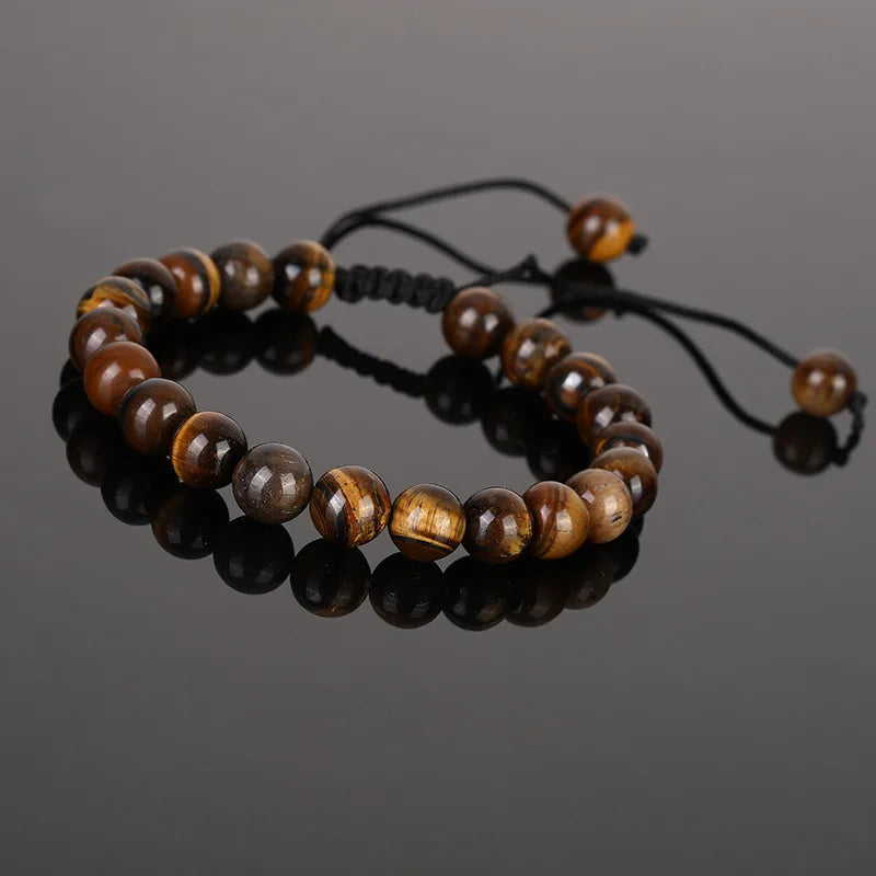 RisingMoon 8mm Tiger Eye Handmade Healing Jade Natural Stone Men Beaded Bracelets