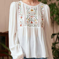 New Arrival Arab Muslim Women Tops Long Sleeve Islamic Clothing Blouse Fashion White Hand Embroidery Tunic Full Summer Woven