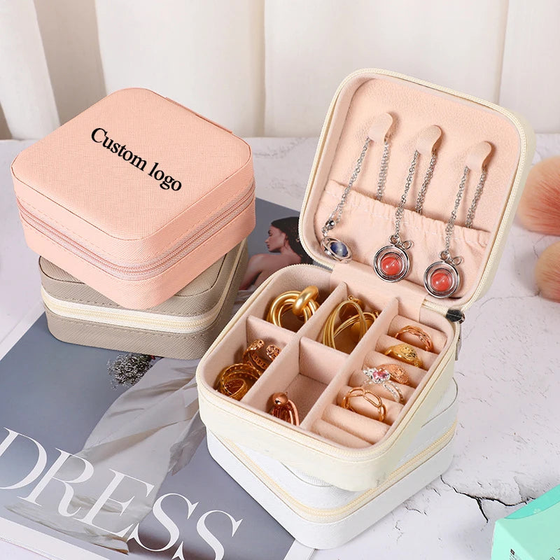 Portable PU Leather Jewelry Storage Case Custom Logo Small Velvet PC Material Travel Jewellery Bridesmaid Gifts Jewelry Boxes