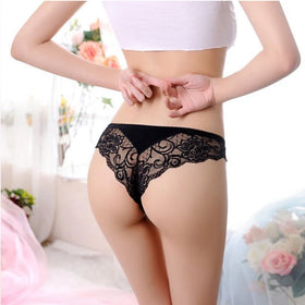 Low Waist Lace Perspective Sexy Temptation Ladies Thong One Piece Seamless Large Size Triangle Underwear Summer Thin T Pants