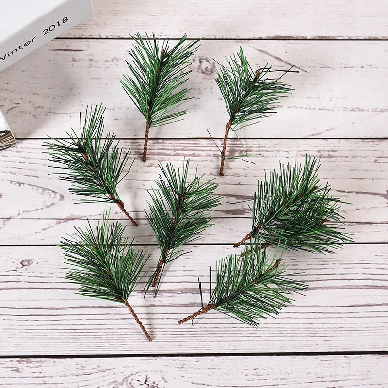 Christmas Pine Needles Green Artificial Pine Branches Fake Pine Picks for Christmas Garland Wreath Christmas Tree Decorations