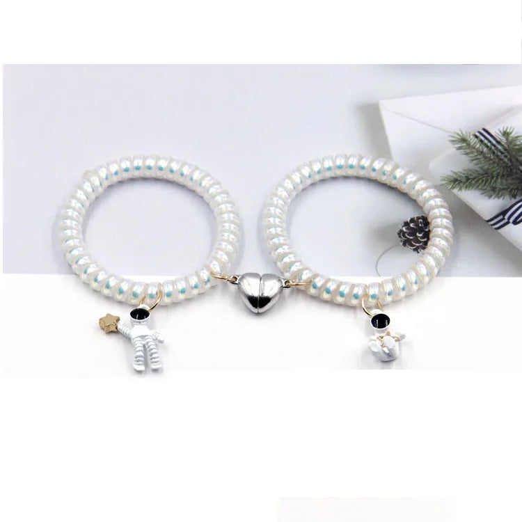 2Pcs Magnet Couple Bracelet Star Astronaut Heart Bracelet Women Men Creative Attraction Friendship Bracelet Elastic Headwear