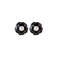 Custom 925 Sterling Silver Women Earring Black Camellia Vintage Flower Stud Earrings