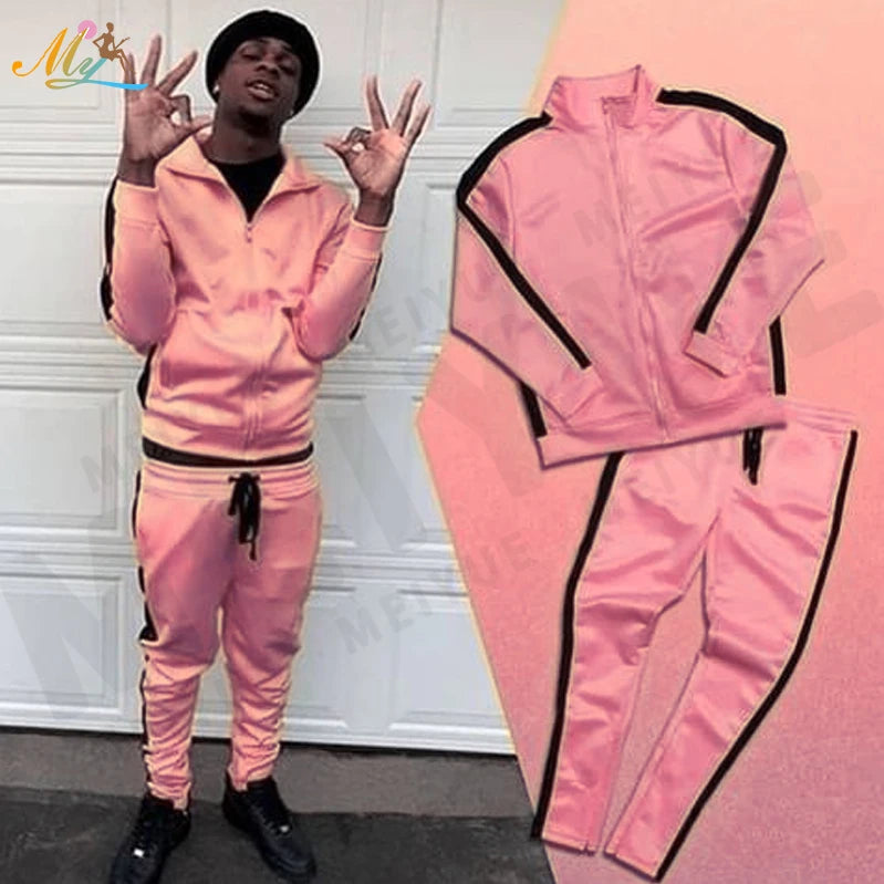 Custom Private Label Polyester Reflective Stripe Two Piece Sets Zipper Jogging Sweatsuit Streetwear Fit Reflective Tracksuits