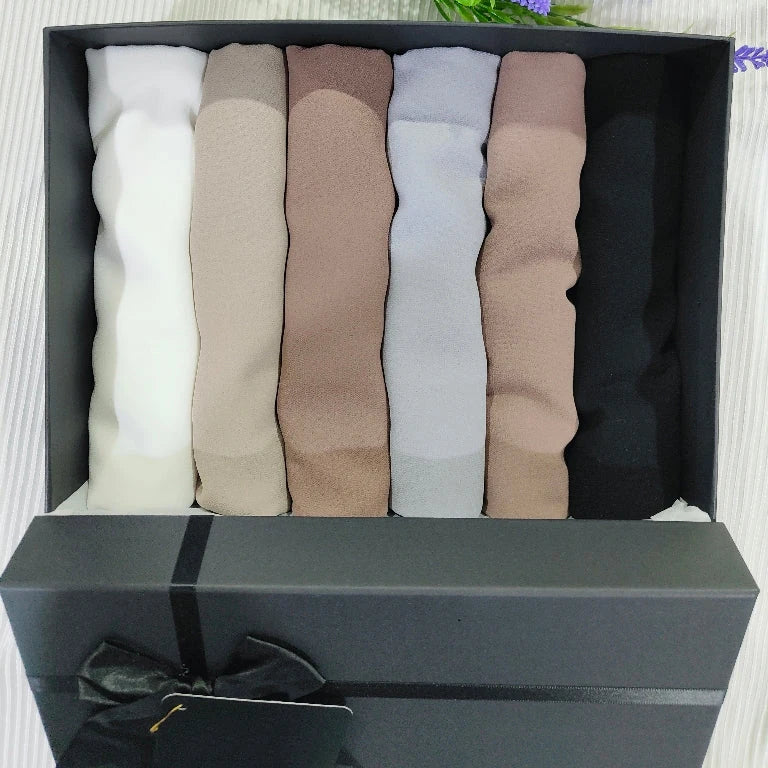 Custom Premium Chiffon Hijab Gift Set  Classic Range (6 Hijabs) Chiffon Women Muslim Hijab Scarf Gift Boxes Shawl