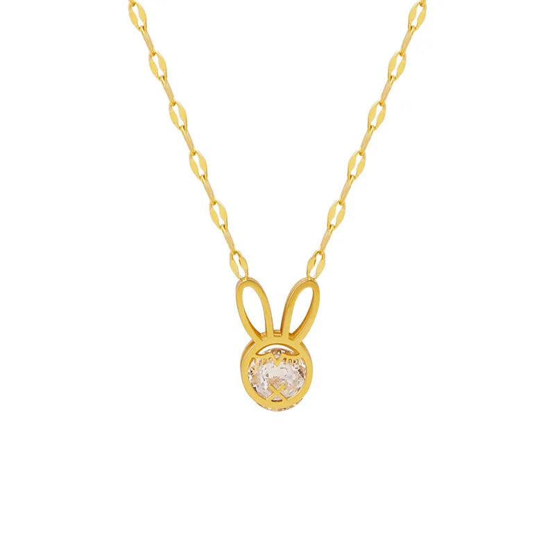 New Design Cute Small Rabbit Inlaid With Zircon Glittering Pendant Stainless Steel 18K Gold Plate Necklace Jewelry for Women