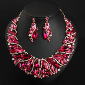 QS Luxury Exaggeration Large Water Drop Rhinestone Necklace Earrings Bridal Wedding Jewelry Sets