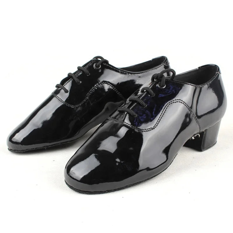 Comfortable Black Patent Leather Latin Salsa Dancing Shoes for Men Zapatos De Baile Size US 4.5-13.5 Heel Height 4cm Boys'