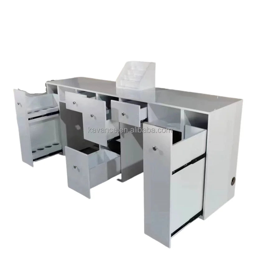Modern Glass Nail Salon Manicure Table with Two Seats for Commercial Use