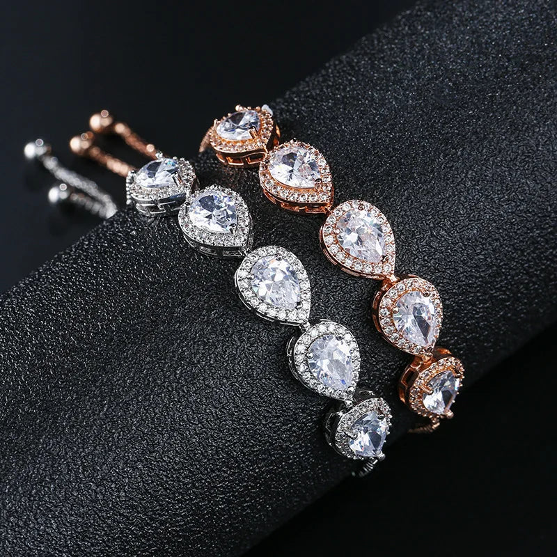 HOVANCI Luxury Fashion Bracelet for Women Delicate Water Drop Diamond Zircon Rose Gold Silver Adjustable Rope Charm Bracelet