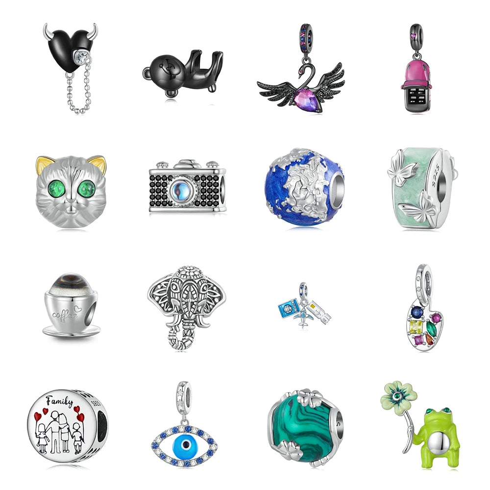 New Arrival 925 Sterling Silver Lucky Blue Enamel Eye Bead Animal Designs Charms for Jewelry Making Bracelet Pendant DIY Charms