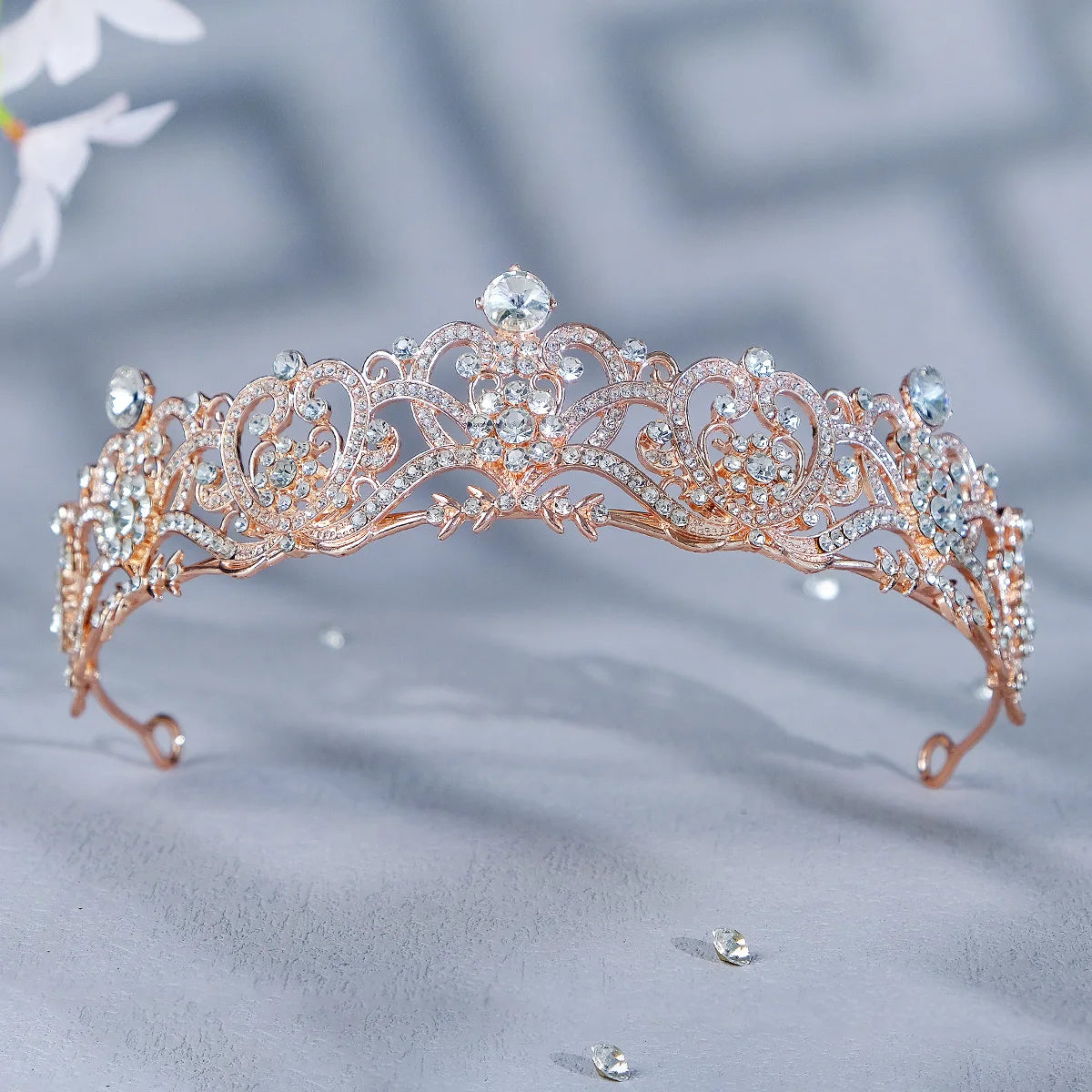 Classic Rose Gold Silver Rhinestone Crown Crystal Tiaras Crown for Queens Hair Jewelry Diadema for Queens