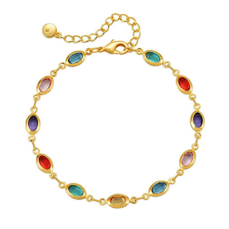 DHJ0322 Hot Selling Fashion Gold Plated Bracelet Personality Geometric Oval Multi-color Beads Accessory Design Bracelet